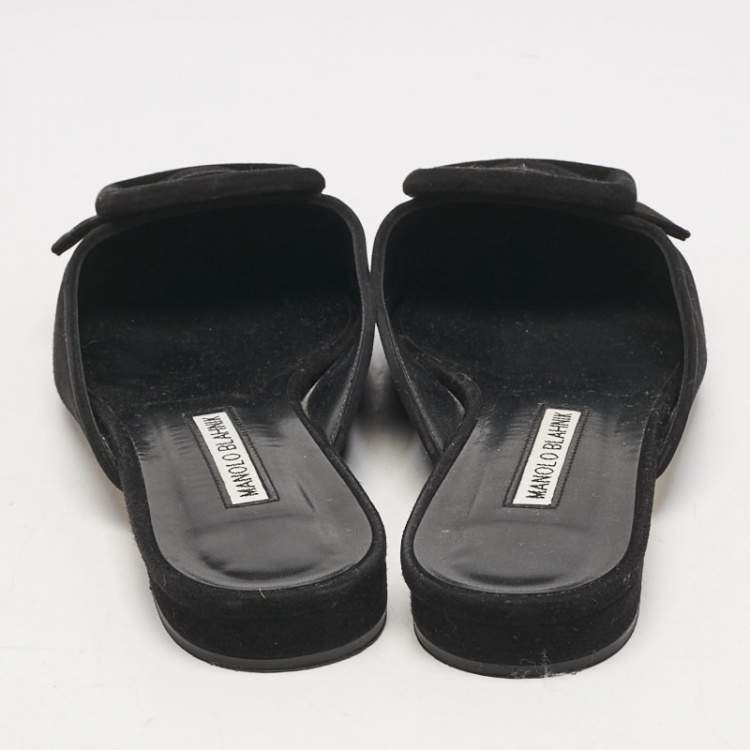 Pre Owned Manolo Blahnik Black Suede Maysale Flat Mules Size 38
