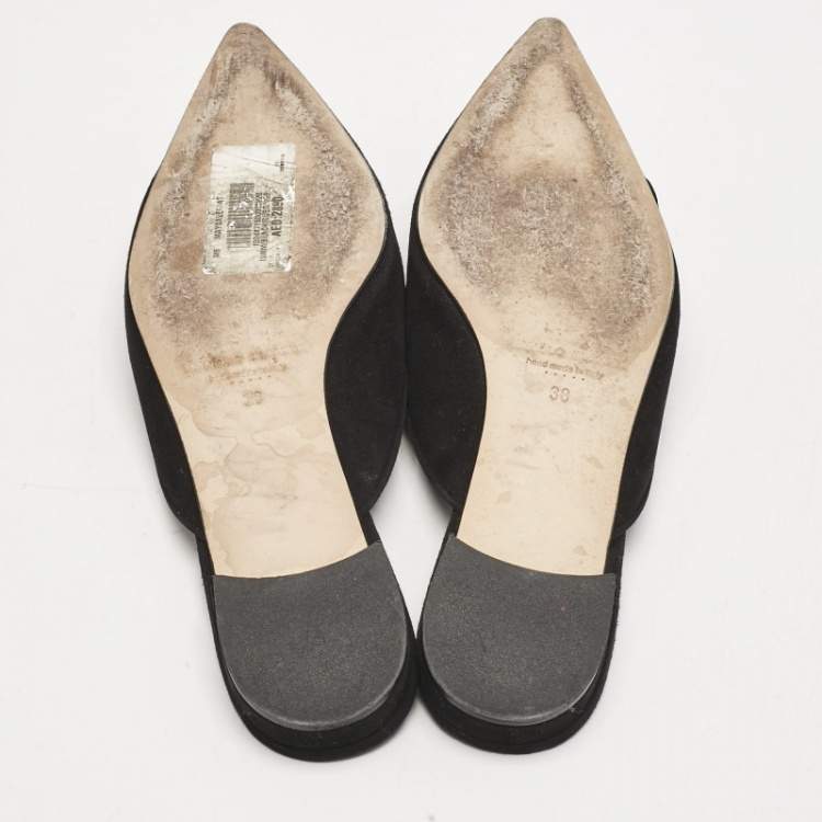 Pre Owned Manolo Blahnik Black Suede Maysale Flat Mules Size 38