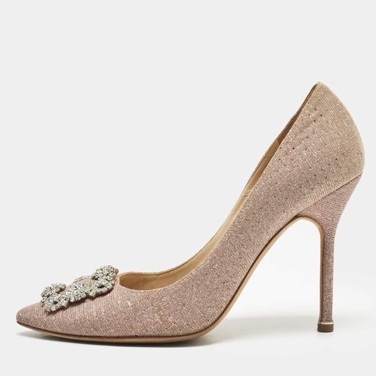 Pre Owned Manolo Blahnik Pale Pink Metallic Lurex Fabric Hangisi Pumps Size 39