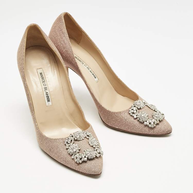 Pre Owned Manolo Blahnik Pale Pink Metallic Lurex Fabric Hangisi Pumps Size 39