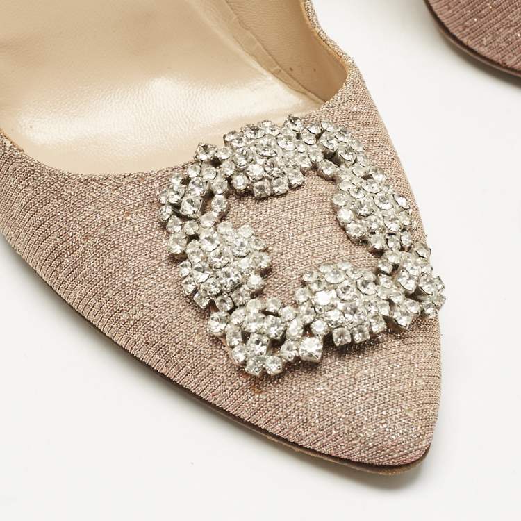 Pre Owned Manolo Blahnik Pale Pink Metallic Lurex Fabric Hangisi Pumps Size 39
