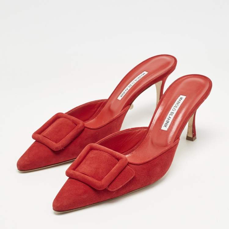 Pre Owned Manolo Blahnik Red Suede Maysale Pointed Toe Mules Size 41
