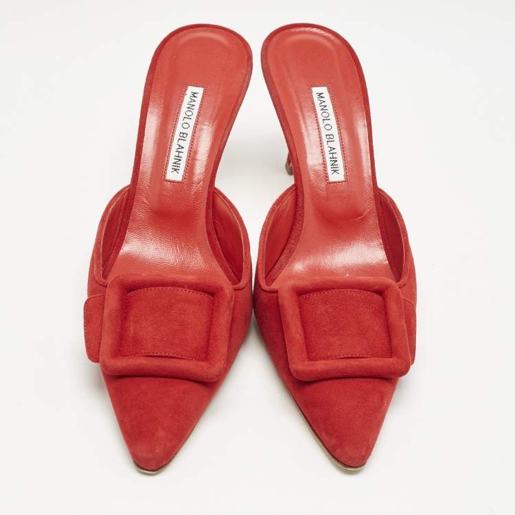 Pre Owned Manolo Blahnik Red Suede Maysale Pointed Toe Mules Size 41