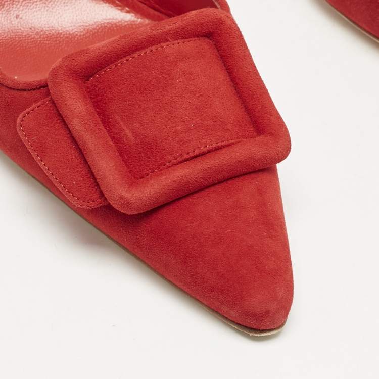 Pre Owned Manolo Blahnik Red Suede Maysale Pointed Toe Mules Size 41