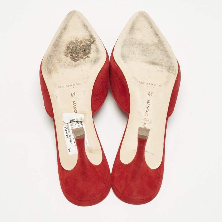 Pre Owned Manolo Blahnik Red Suede Maysale Pointed Toe Mules Size 41