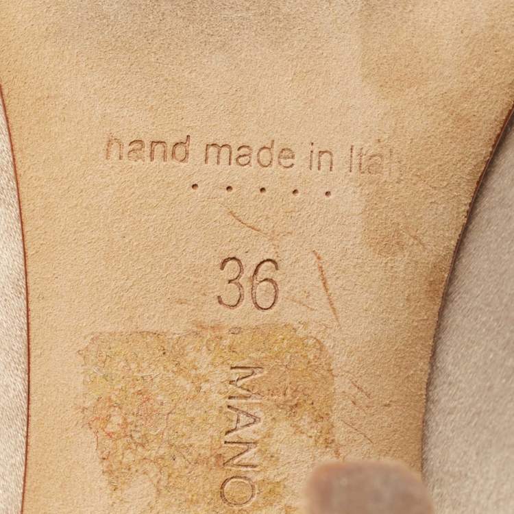 Pre Owned Manolo Blahnik Beige Satin Okkato Crystal Embellished Pumps Size 36