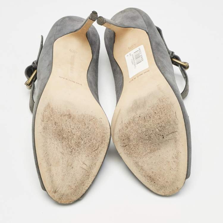 Pre Owned Manolo Blahnik Grey Suede Reata Peep Toe Pumps Size 40.5