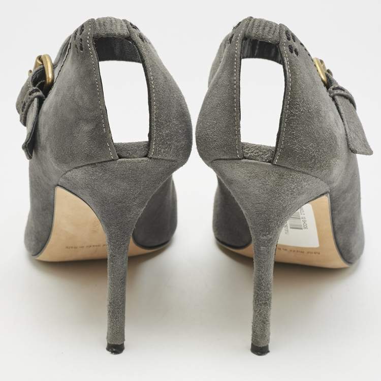 Pre Owned Manolo Blahnik Grey Suede Reata Peep Toe Pumps Size 40.5