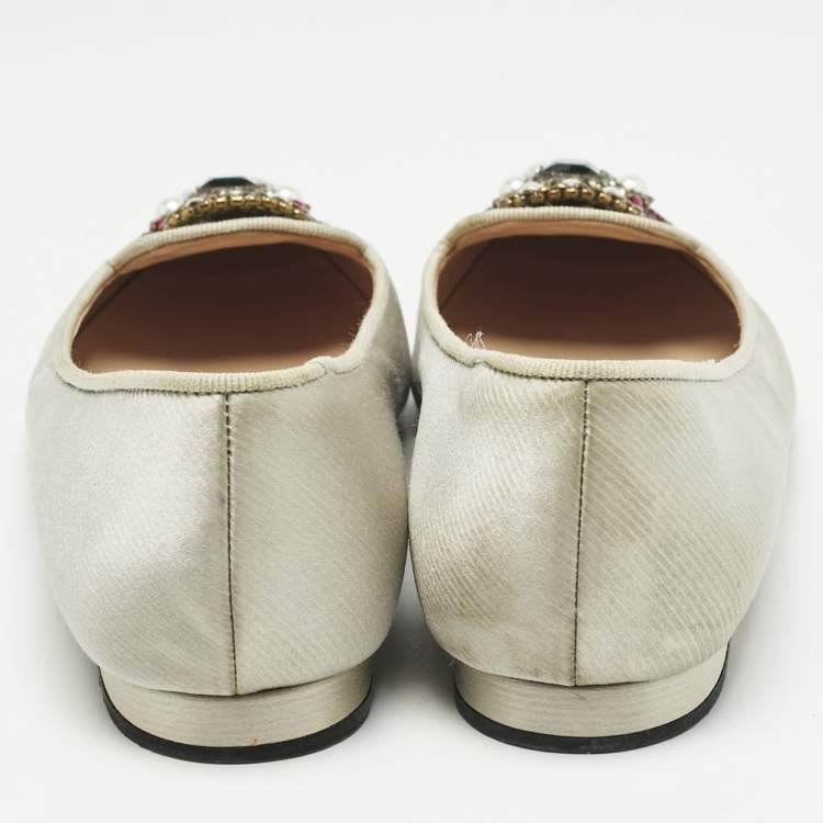 Pre Owned Manolo Blahnik Grey Satin Eufrasia Smoking Slippers Size 35