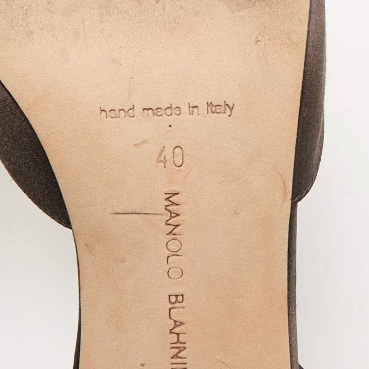 Pre Owned Manolo Blahnik Dark Green Satin Hangisli Slingback Pumps Size 40