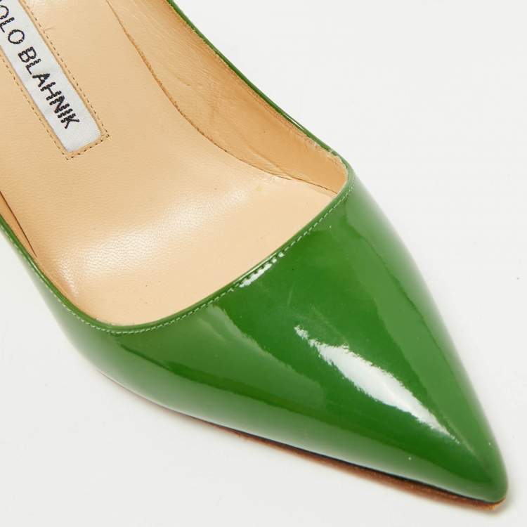 Pre Owned Manolo Blahnik Green Patent Leather BB Pumps Size 38