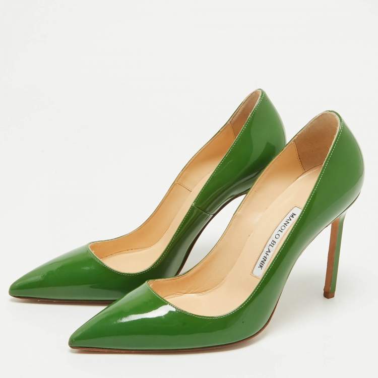 Pre Owned Manolo Blahnik Green Patent Leather BB Pumps Size 38