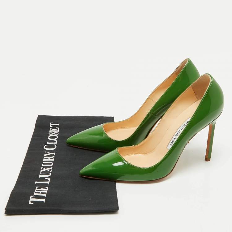 Pre Owned Manolo Blahnik Green Patent Leather BB Pumps Size 38
