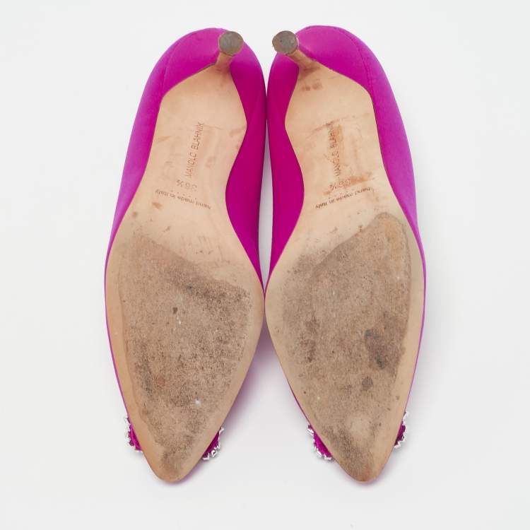 Pre Owned Manolo Blahnik Pink Satin Hangisi Pumps Size 36.5