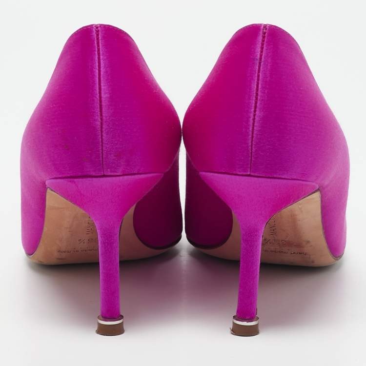 Pre Owned Manolo Blahnik Pink Satin Hangisi Pumps Size 36.5