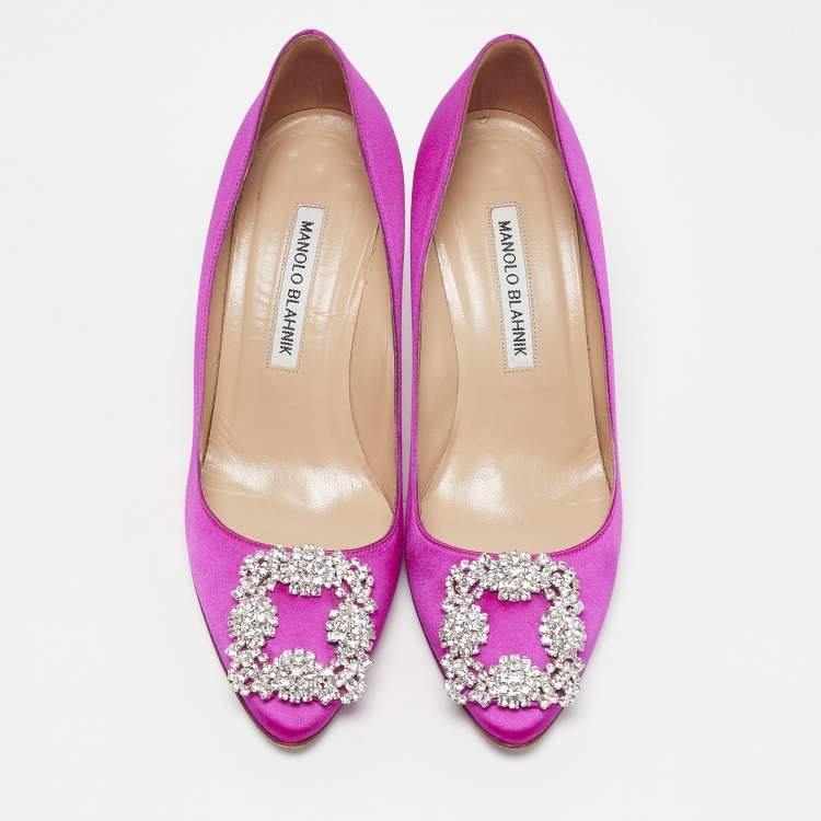 Pre Owned Manolo Blahnik Pink Satin Hangisi Pumps Size 36.5