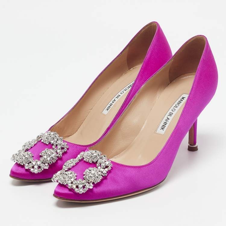 Pre Owned Manolo Blahnik Pink Satin Hangisi Pumps Size 36.5