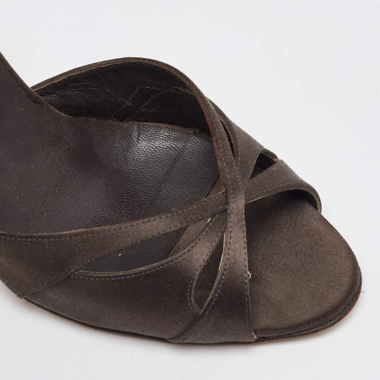 Pre Owned Manolo Blahnik Dark Brown Satin Open Toe D'orsay Pumps Size 37.5