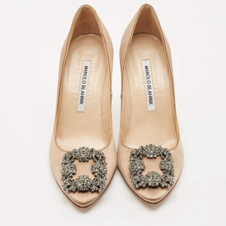 Pre Owned Manolo Blahnik Bronze Satin Hangisi Pumps Size 35.5