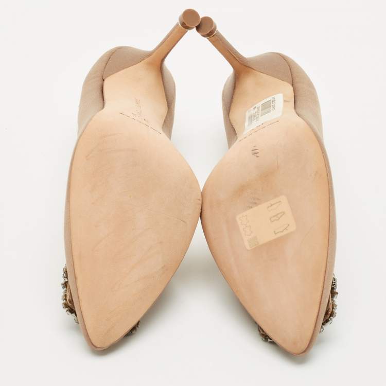 Pre Owned Manolo Blahnik Bronze Satin Hangisi Pumps Size 35.5