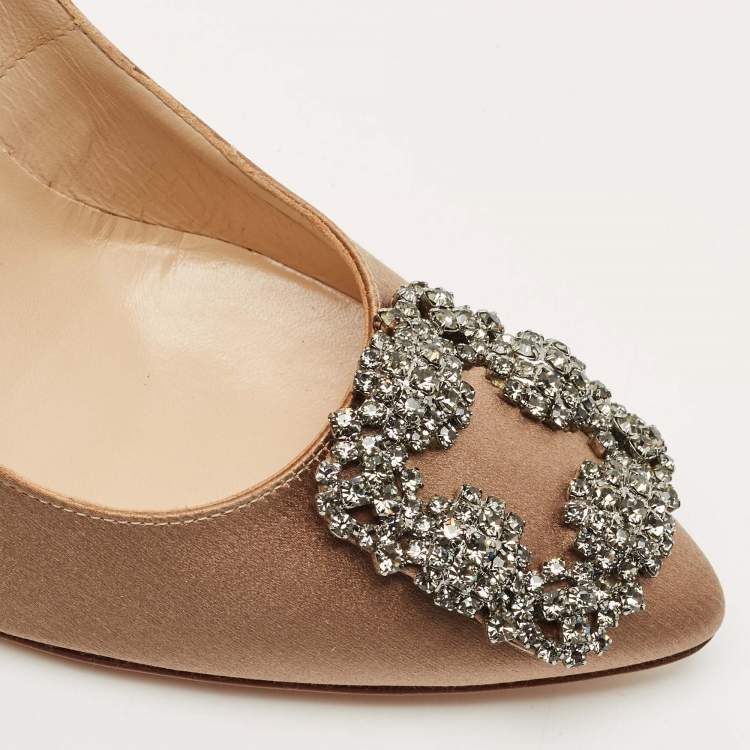 Pre Owned Manolo Blahnik Bronze Satin Hangisi Pumps Size 35.5