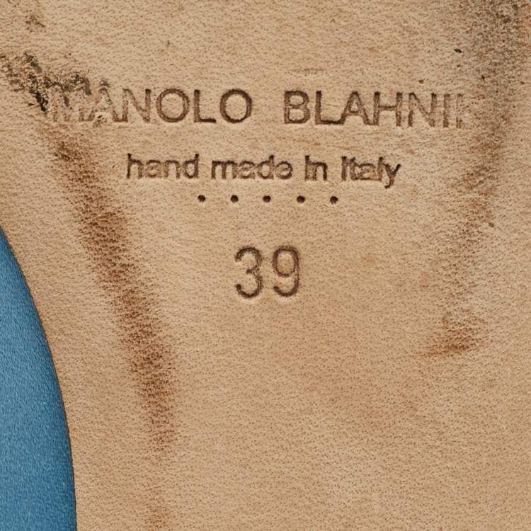 Pre Owned Manolo Blahnik Light Blue Satin Hangisi Ballet Flats Size 39