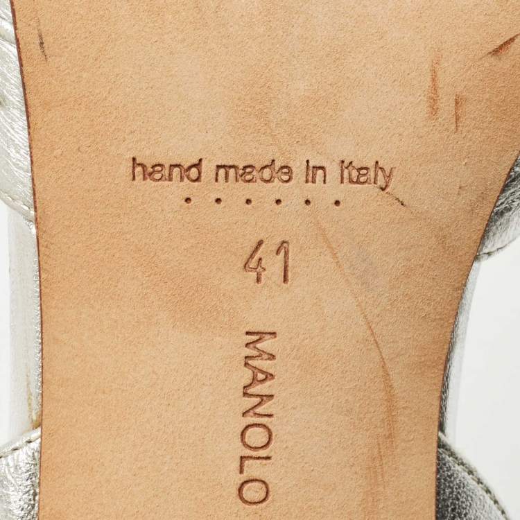 Pre Owned Manolo Blahnik Silver Leather Cassia Slingback Sandals Size 41