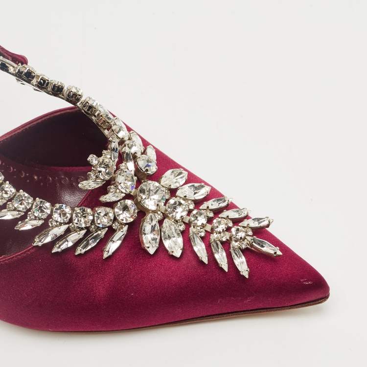 Pre Owned Manolo Blahnik Burgundy Satin Lala Pumps Size 38.5 