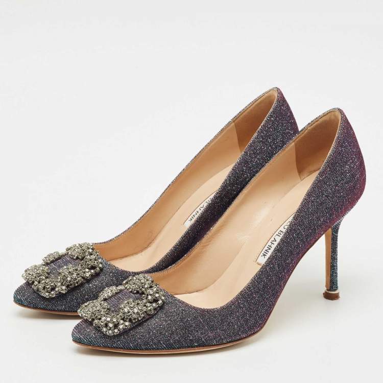 Pre Owned Manolo Blahnik Multicolor Glitter Fabric Hangisi Pumps Size 37