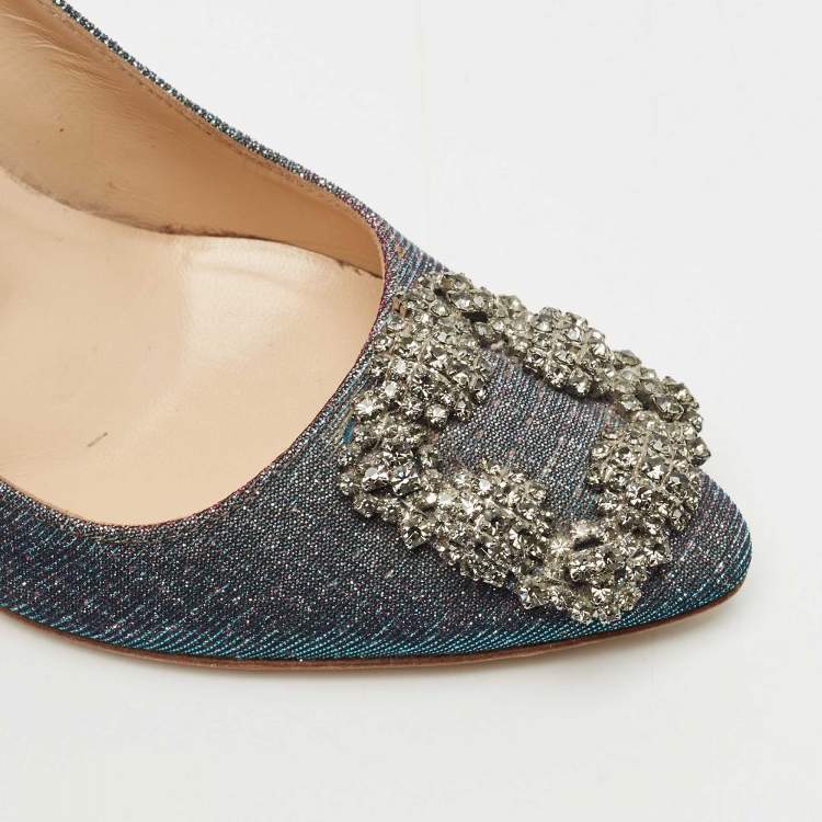 Pre Owned Manolo Blahnik Multicolor Glitter Fabric Hangisi Pumps Size 37