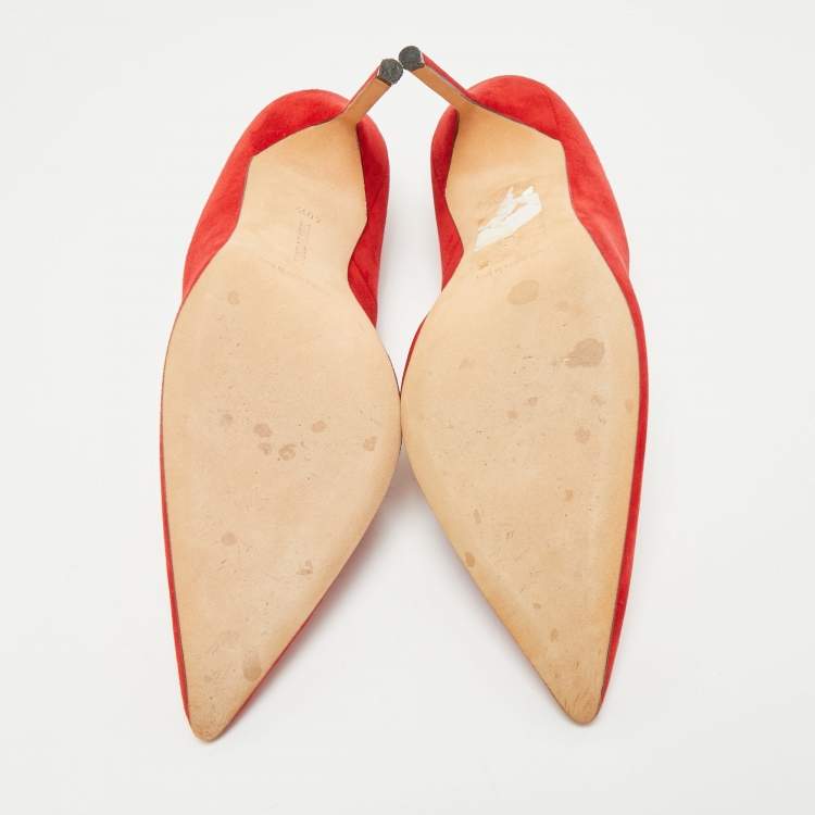 Pre Owned Manolo Blahnik Red Suede BB Pointed Toe Pumps Size 40.5