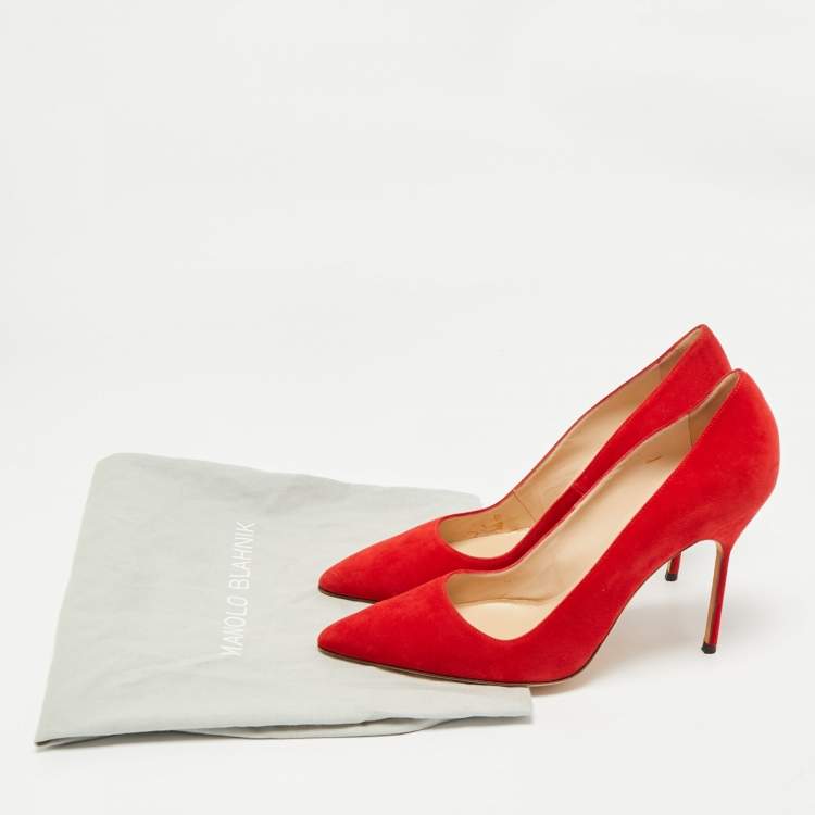 Pre Owned Manolo Blahnik Red Suede BB Pointed Toe Pumps Size 40.5