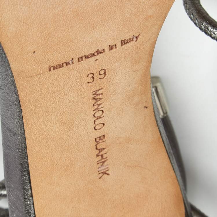 Pre Owned Manolo Blahnik Metallic Leather and PVC Estro Ankle Strap Sandals Size 39