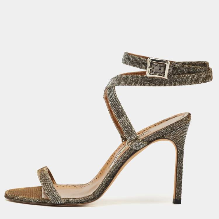 Pre Owned Manolo Blahnik Metallic Glitter Accents Ankle Strap Sandals Size 39