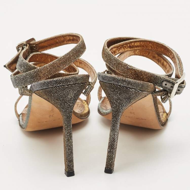 Pre Owned Manolo Blahnik Metallic Glitter Accents Ankle Strap Sandals Size 39
