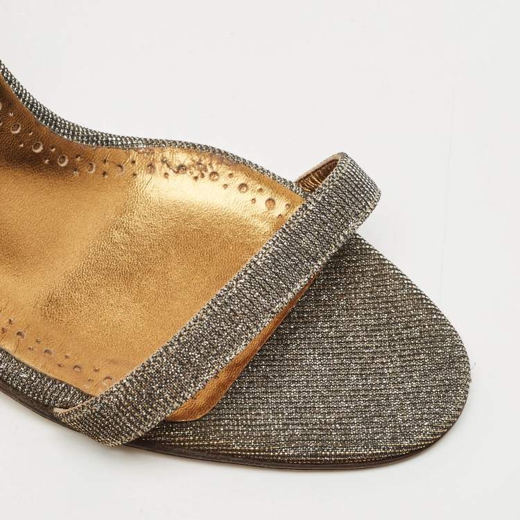 Pre Owned Manolo Blahnik Metallic Glitter Accents Ankle Strap Sandals Size 39