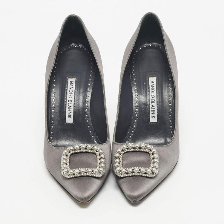 Pre Owned Manolo Blahnik Grey Satin Fabeta Pumps Size 39