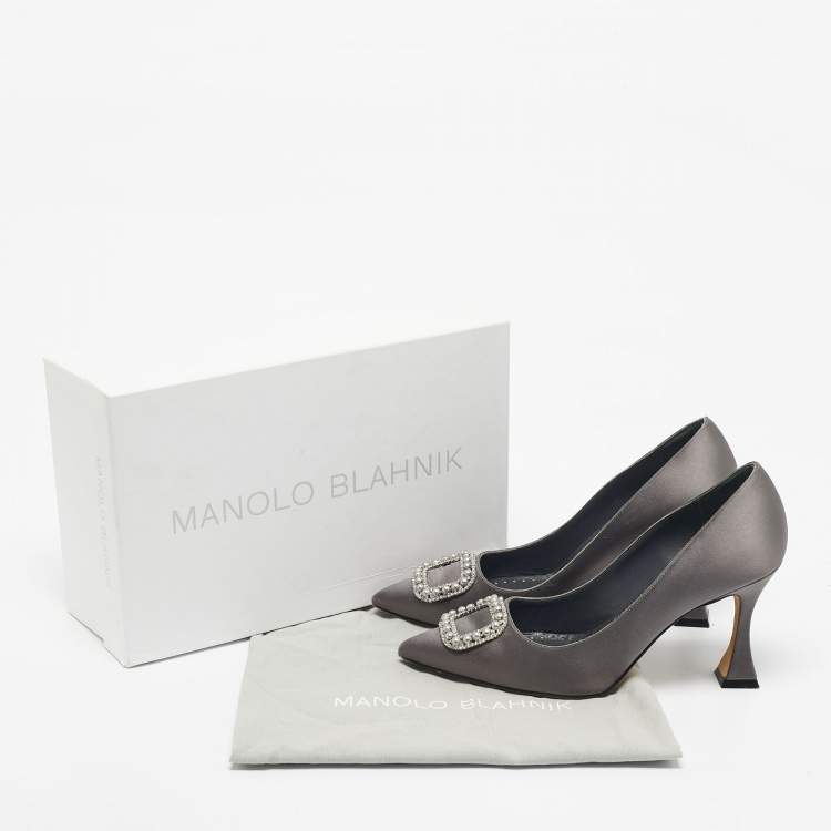 Pre Owned Manolo Blahnik Grey Satin Fabeta Pumps Size 39