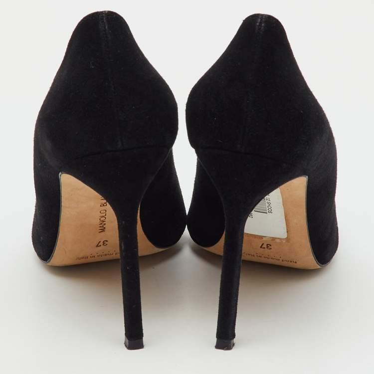 Pre Owned Manolo Blahnik Black/Silver Suede And Leather Bipunta Cap-Toe Pumps Size 37