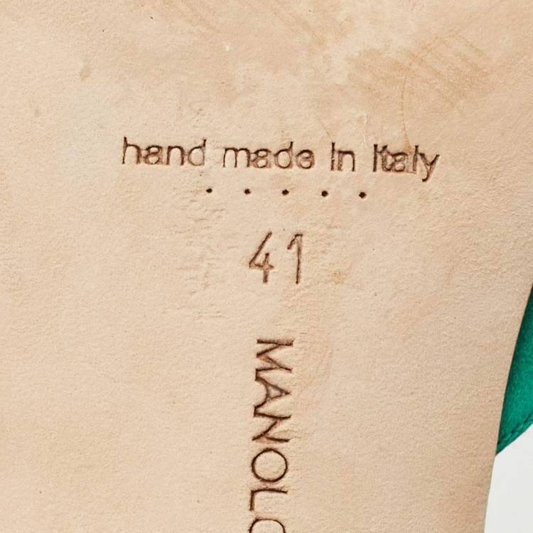 Pre Owned Manolo Blahnik Green Satin Hangisi Mules Size 41