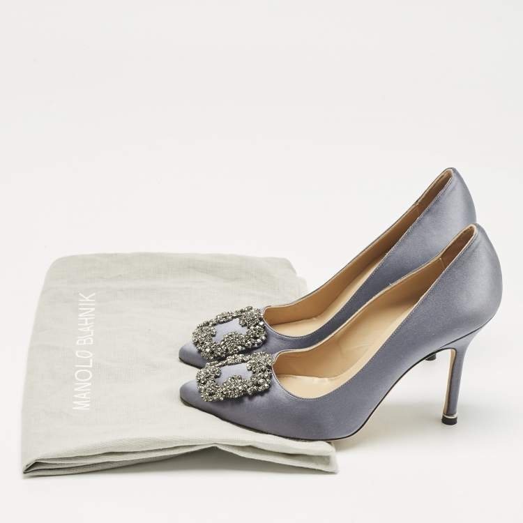 Pre Owned Manolo Blahnik Grey Satin Hangisi Pumps Size 35
