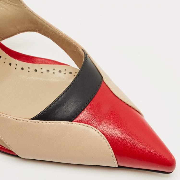 Pre Owned Manolo Blahnik Tricolor Cut Out Leather Vestala  Pointed Toe Pumps Size 42