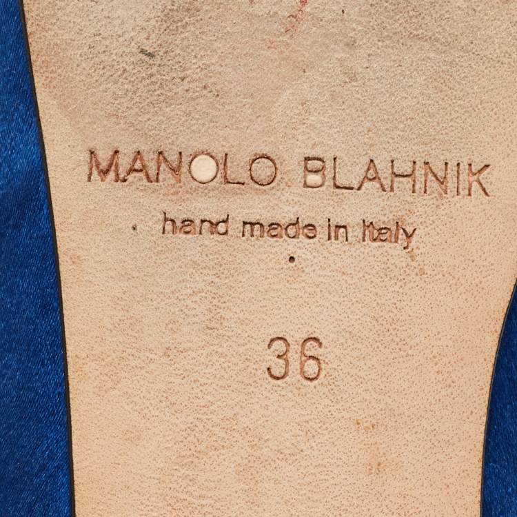 Pre Owned Manolo Blahnik Blue Satin Hangisi Ballet Flats Size 36