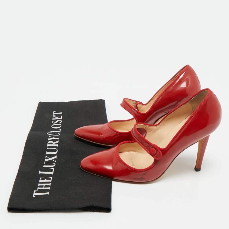Pre Owned Manolo Blahnik Red Patent Leather Campy Mary Jane Pumps Size 35