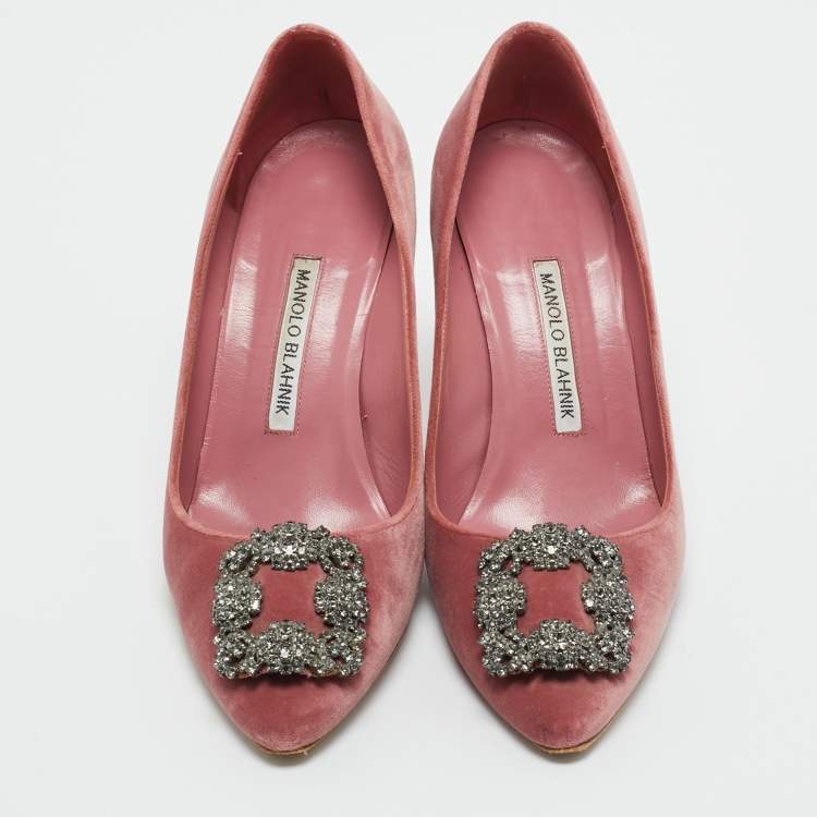 Pre Owned Manolo Blahnik Pink Velvet Hangisi Pumps Size 37.5