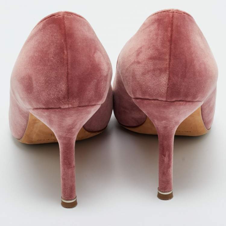 Pre Owned Manolo Blahnik Pink Velvet Hangisi Pumps Size 37.5