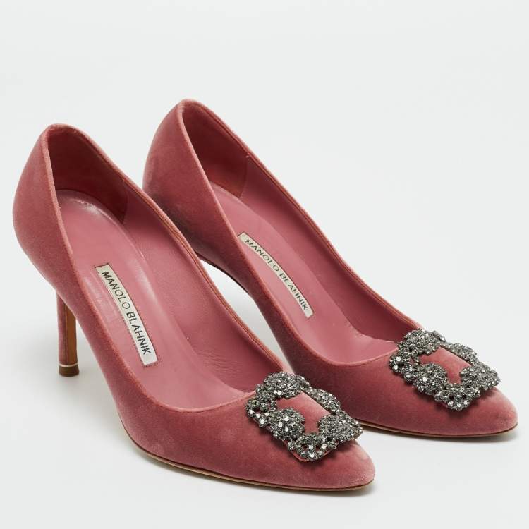 Pre Owned Manolo Blahnik Pink Velvet Hangisi Pumps Size 37.5