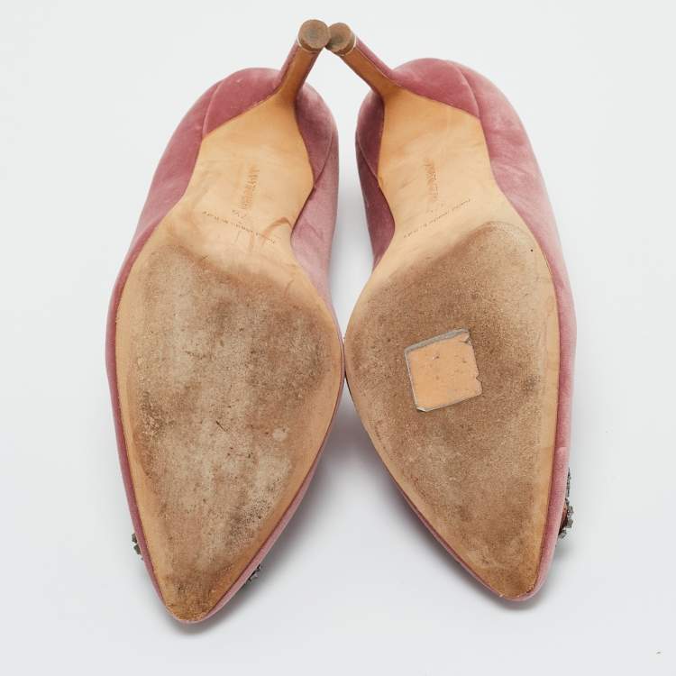 Pre Owned Manolo Blahnik Pink Velvet Hangisi Pumps Size 37.5