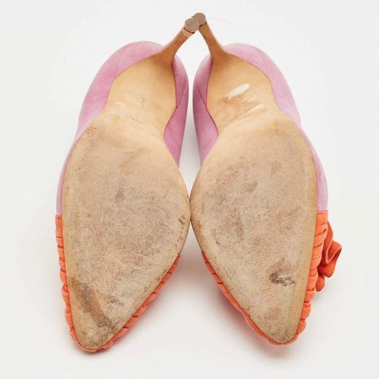 Pre Owned Manolo Blahnik Purple/Orange Suede Ruffle Pumps Size 39.5
