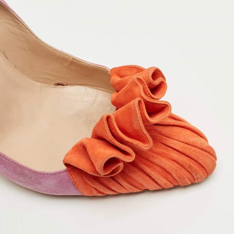 Pre Owned Manolo Blahnik Purple/Orange Suede Ruffle Pumps Size 39.5